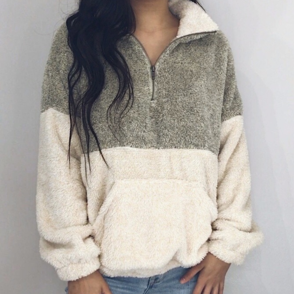 🆕 Camila Lime/Taupe+Cream Fuzzy Pullover - Picture 4 of 8
